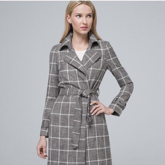 💋White House Black Market Plaid belted Trench Coat💋 - Picture 4 of 11